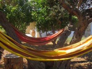 Relax in hammocks next to the pool