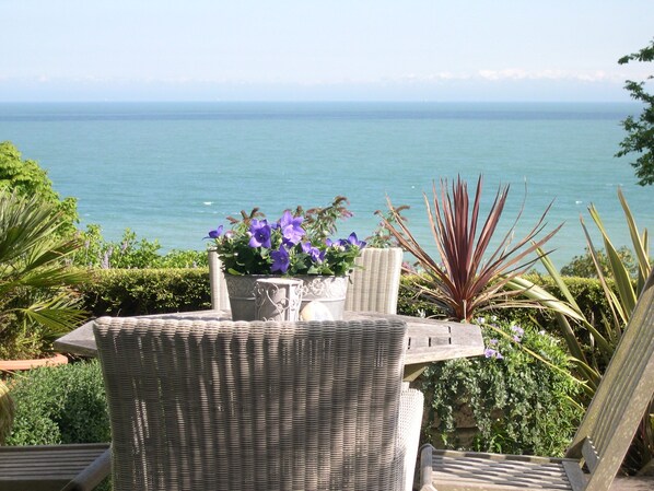 Sheltered south facing patio overlooking St Margaret's Bay and the French Coast.