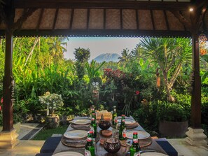 Dining area with breathtaking view of the holy volcano "Gunung Agung"