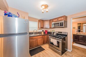 Full size kitchen always well stocked 