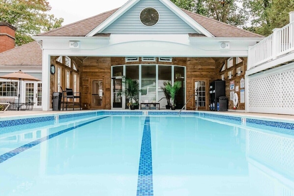 Heated Pool In Clubhouse 1.  Open May-October Come enjoy this Complimentary clubhouse during your stay! Just a short walk from your villa and features a jacuzzi, sauna, and cardio room! A laundry facility is also available (fees apply).
