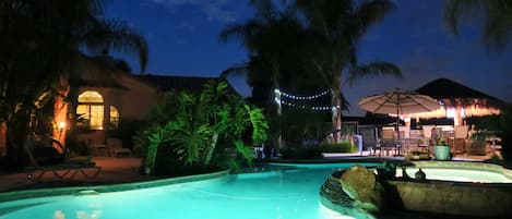 Pool area at night