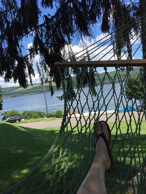 We have a hammock under the shady pines with an amazing view 