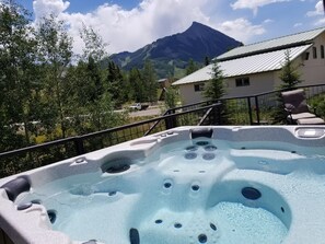 Hot tub looking at the ski area from the deck. 