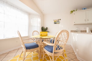 Breakfast nook with great lighting