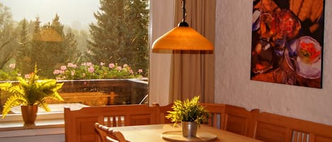 Dining area with view over balcony 