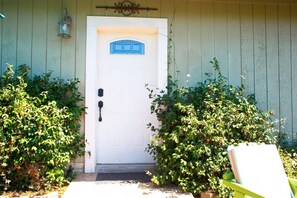 Entrance path is through the fruit grove.