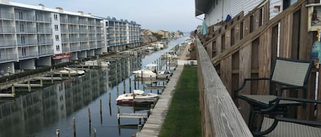 Enjoy a cup of coffee or a cool beverage from the deck overlooking the canal.