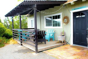 Welcome to the serene patio where you can drink a cup of coffee and overlook the panoramic views of the valley