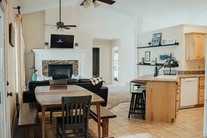 Open concept kitchen/living/dining room