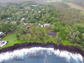 Aerial view from ocean of location of Oceanfront Cottage