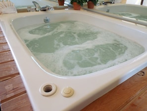 Large 2 person whirlpool in bedroom.  Almost like a hot tub.