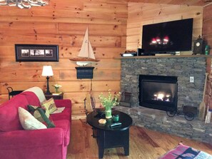 Love seat & gas fireplace
