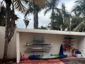 Soft top surf boards, boogie boards, chairs, umbrellas, double kayak, and more!