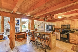 Fully equipped kitchen has everything you will need to cook meals at the cabin.