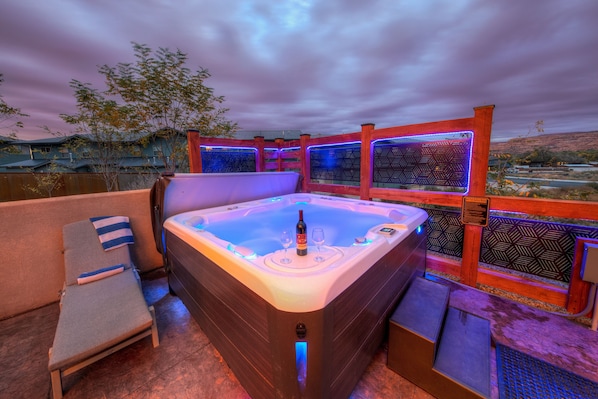 Come experience our private Hot Tub with sculpted seating for 7!