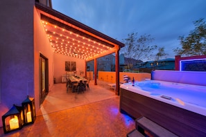 Hot tub and dining area.