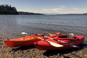 Four kayaks available, one with child buddy seat.