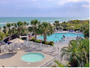 Pool, hot tub, kiddie pool. Right in front of condo