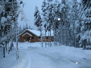 A warm cozy cabin in a Winter Wonderland...