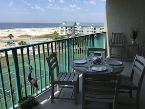 Dine al fresco on our 8’x23’ balcony.  We have high chairs for great viewing.
