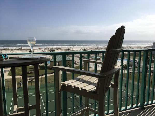 Our 5th floor balcony is a great place for rest and relaxation.  Seating for 8.