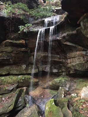 Seasonal waterfall on the property.