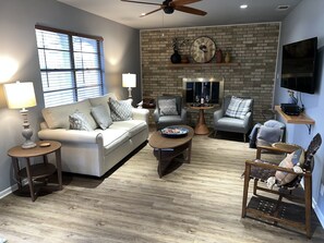 Sunken living room with a pull out sofa