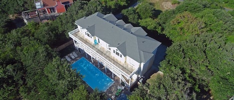 Aerial View of the Very Private Back Yard.