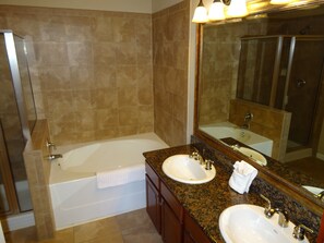 Master Bath: shower, large soaking tub & double sink vanity