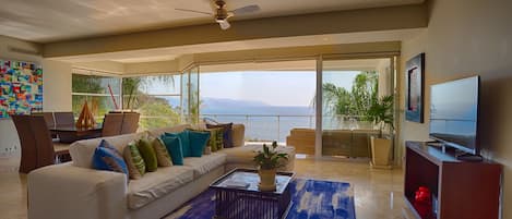 Living room with sliding doors to terrace