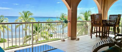 Veranda facing south with outdoor dining area 