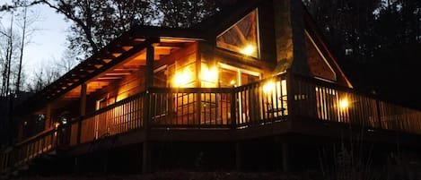 Our sweet cabin at night 