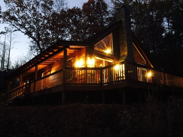 Our sweet cabin at night 