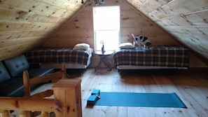 3rd bdrm/loft - 2 twins, full futon, yoga mats, games, books