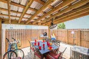 Large private cover wood patio can be enjoyed all year long