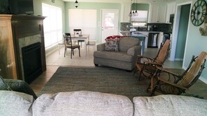 Open floor plan with the living and dining/kitchen.