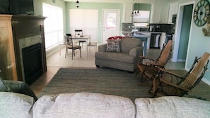 Open floor plan with the living and dining/kitchen.