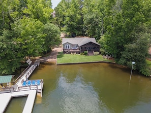 Drone shots of the house and dock
