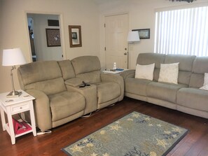 Power recliner sofas with powered side tables so you can charge your devices.