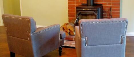 Wood burning stove in family room. Beautiful open floor plan.