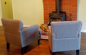 Wood burning stove in family room. Beautiful open floor plan.