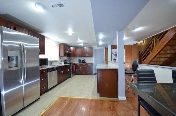 Spacious fully equipped kitchen. 