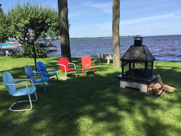 One of our two fire pits, right on the water