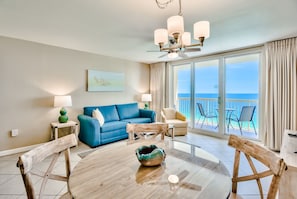 Living room with ocean view from the balcony