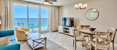 Living room with ocean view from the balcony