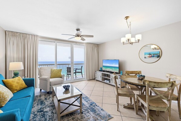Living room with ocean view from the balcony