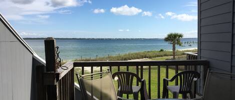 Deck with amazing view of Sound. 