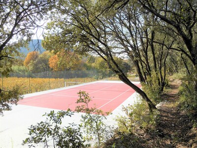 le terrain de tennis en pleine nature