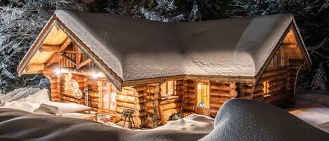 Location chalets en rondins en hiver neige lisière forêt La Bresse Vosges